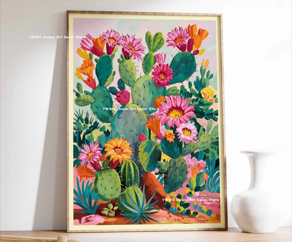 Bohemian Cactus Desert Canvas Poster Mexico Smallest Architectural Artwork Western Plant Wall Art Print for Modern Home Decor