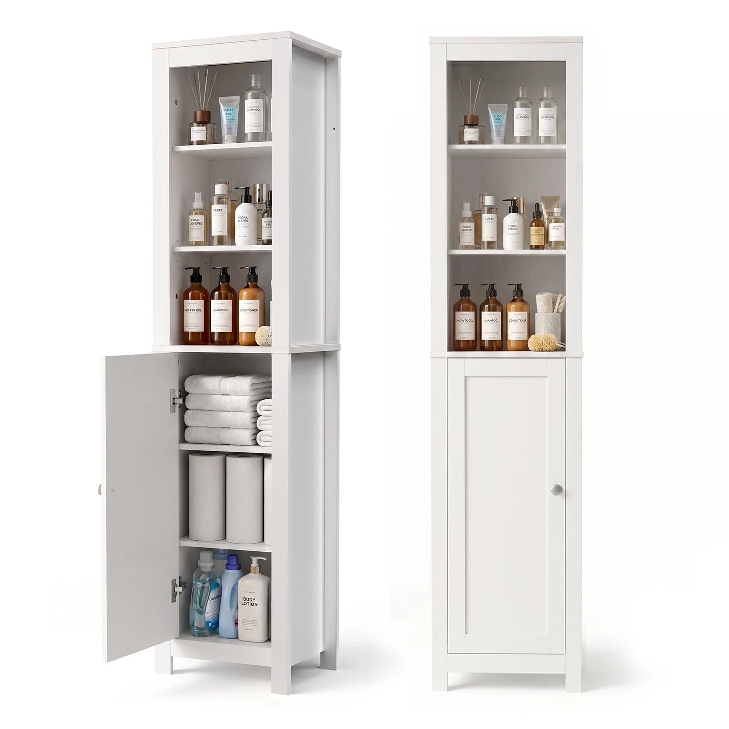 TinyNest Bathroom Storage Cabinet, 66.1 inch Tall Wood Floor Narrow Cabinet with Adjustable Shelves & Doors & Anti-Tip Design, Freestanding Toilet Closet Organizer for Bedroom, Living Room, Entryway, Kitchen