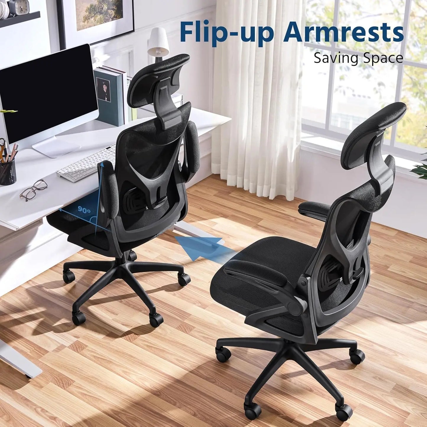 Ergonomic Office Chair, High Back Desk Chair with Headrest and Flip-up Armrest Lumbar Support for Home Office, Customized