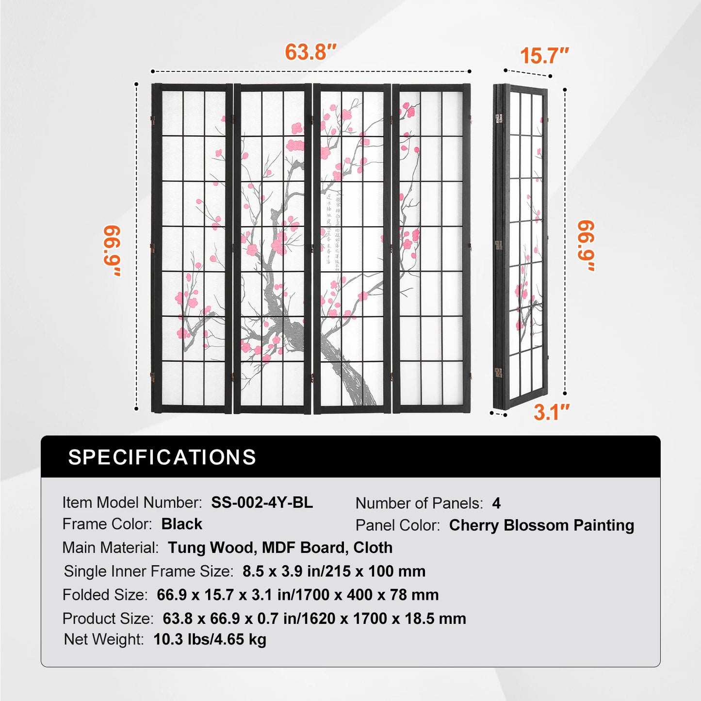 SucceBuy 3/4/6 Panel Wood Folding Privacy Screen Portable Decoration Screens for Room Separation Home Office Restaurant&Bedroom