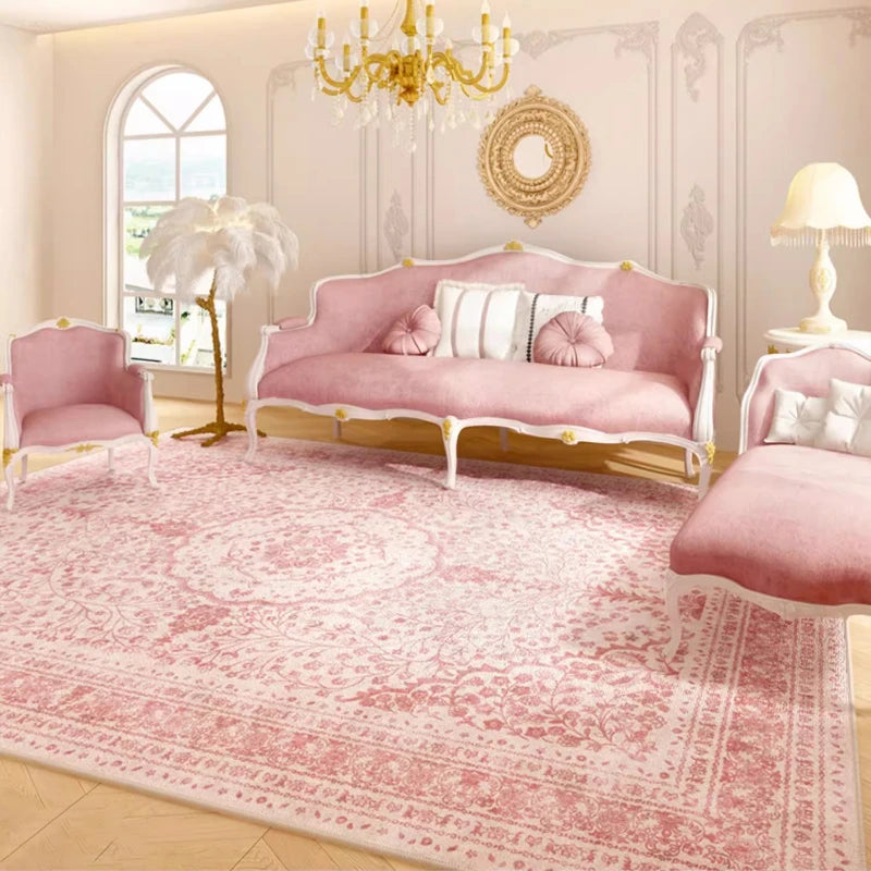 Pink Living Room Carpet Light Luxury High-end Persian Bedroom Bedside Rug Large Area Retro Velvet Cloakroom Floor Mat Ковер 양탄자