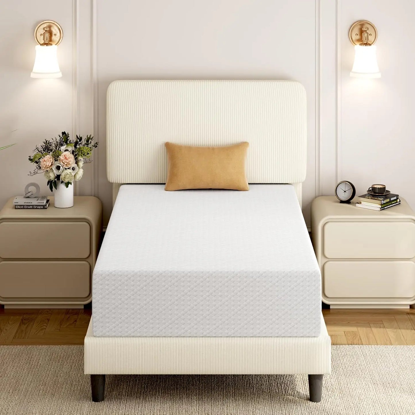 8 Inch Twin Mattress 3 Foam Layer Cooling Gel Memory Foam Mattresses Green Tea for Fresher Sleep Medium Firm CertiPUR-US Certifi