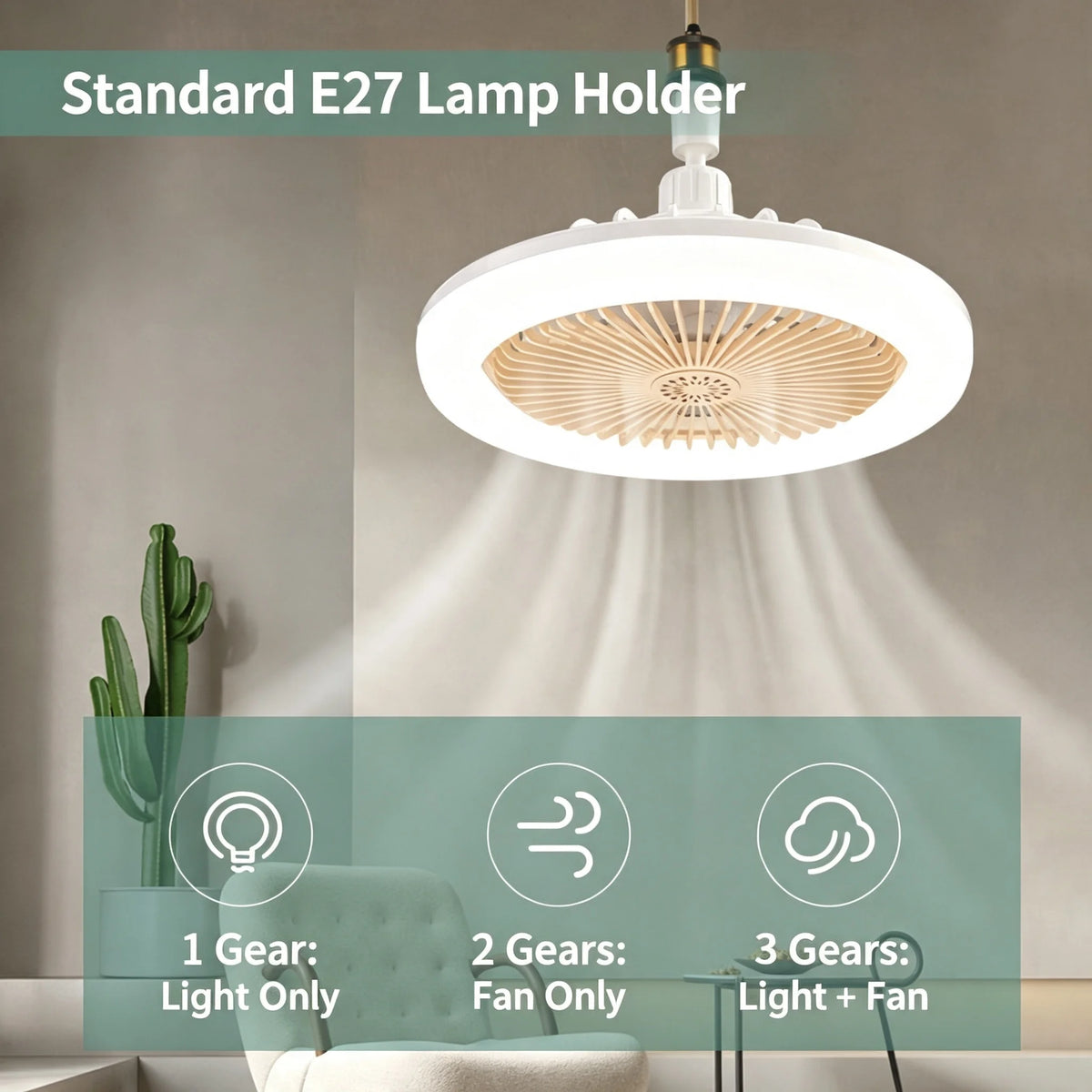 3in1 Rotatable Ceiling Fan with Remote Control E27 Converter Base for Bedroom And Living Room Lighting And Ventilation System