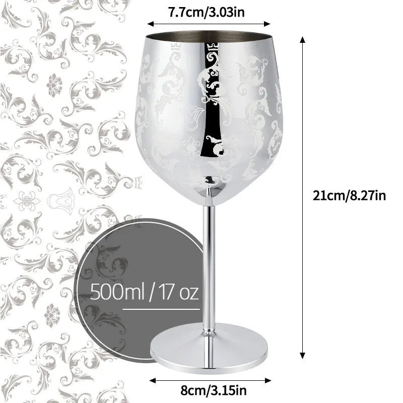 Grapevine Etching Red Wine Glass Goblet For Party Wedding Stainless Steel Wine Glass Goblet Good Cooling Effect Wine Lovers Gift