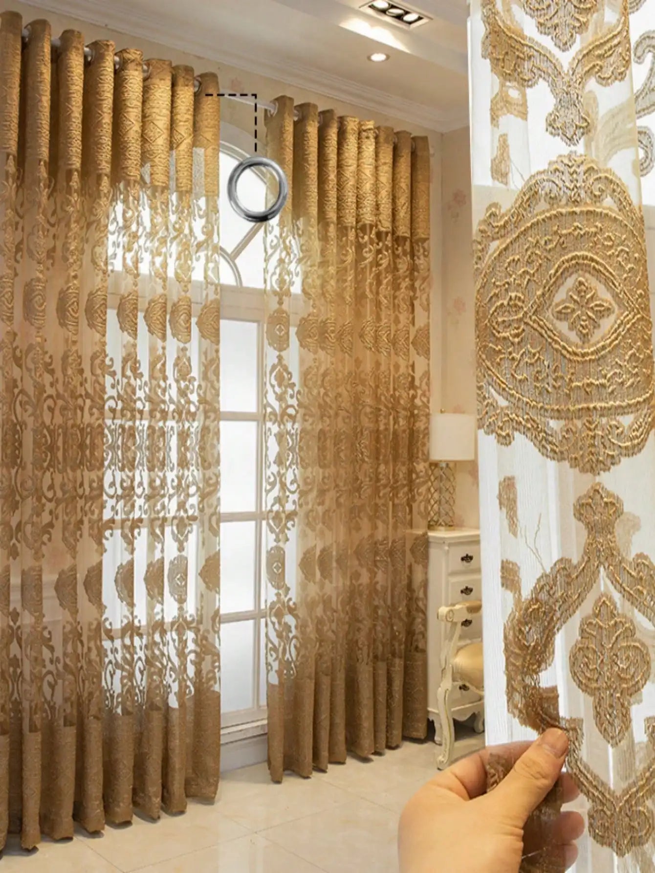 1pc High End luxury European embroidered window curtains, living room bedrooms, balconies, palace gold shading