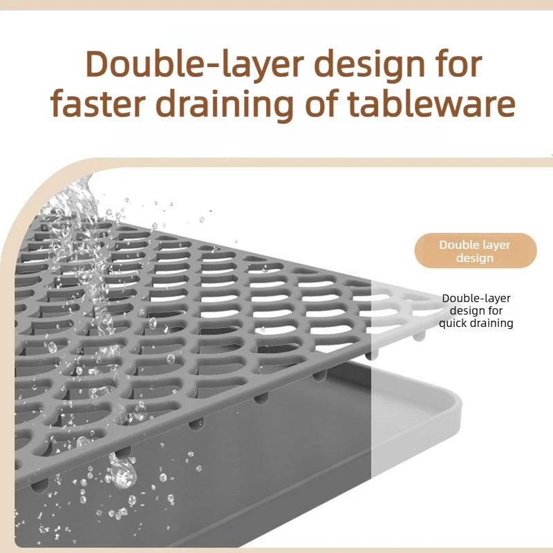 Extra Large Double-Layer Dish Drying Mat for kitchen Counter Silicone Non-Slip Drainer Pad for Sink Coffee Machine Drying Rack