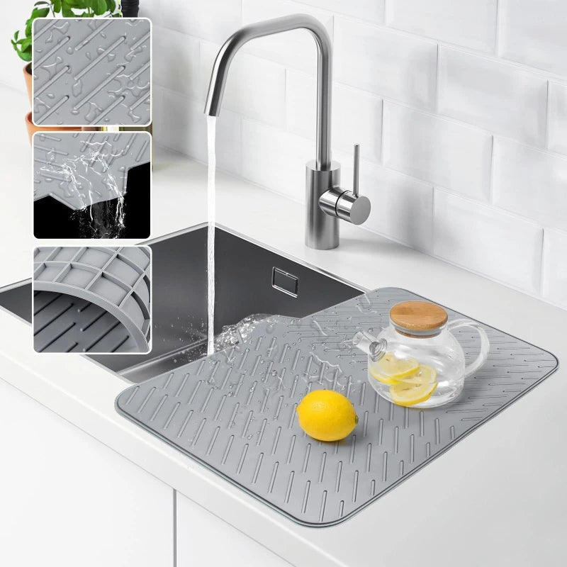 Silicone Drain Mat Sink Countertop Tableware High Temperature Resistance Heat Insulation Diversion Kitchen Drain Mat Placemat