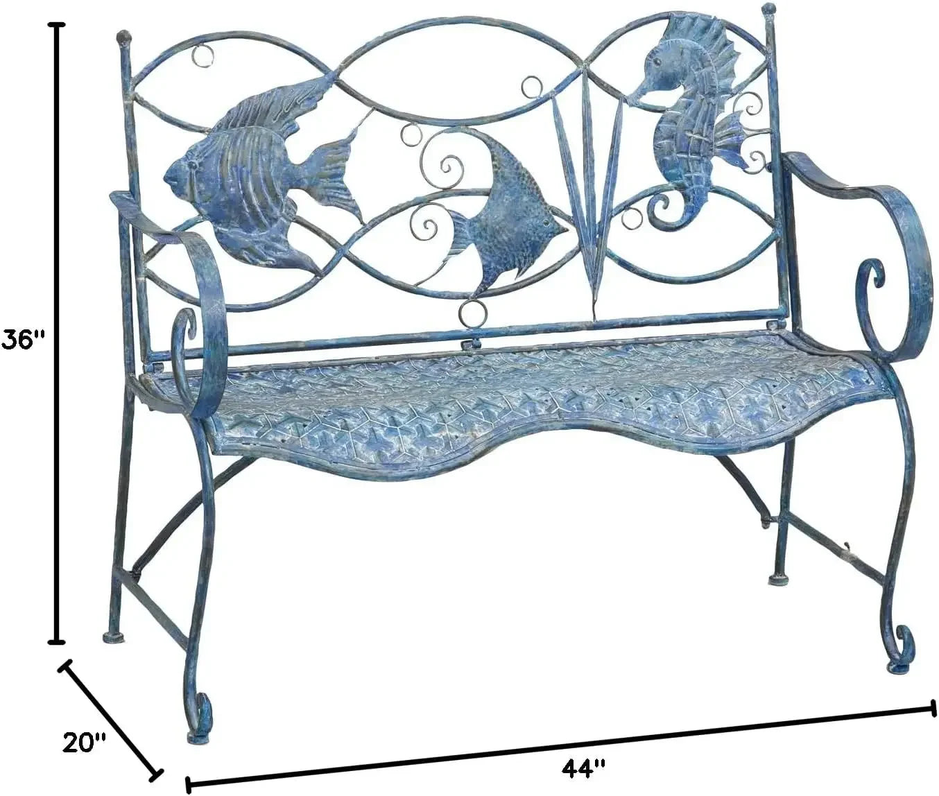 Weatherproof Blue Fish Coastal Outdoor Bench | Holds Up to 440 lbs | Furniture for Lawn Garden Patio Porch Park Deck | Coastal