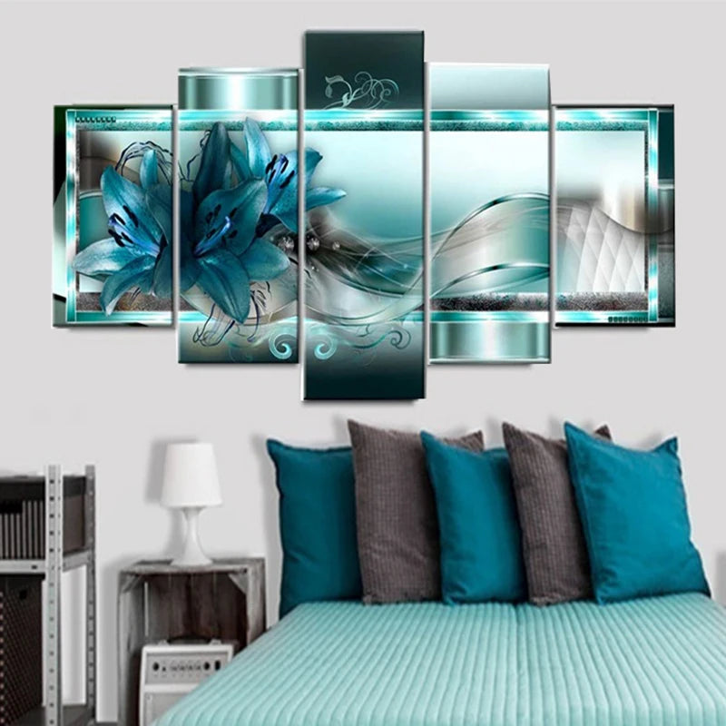 World Map Canvas Painting Flowers Landscape 5 Panel Poster Living Room Bedroom Decoration Art Prints Home Decor Wall Pictures