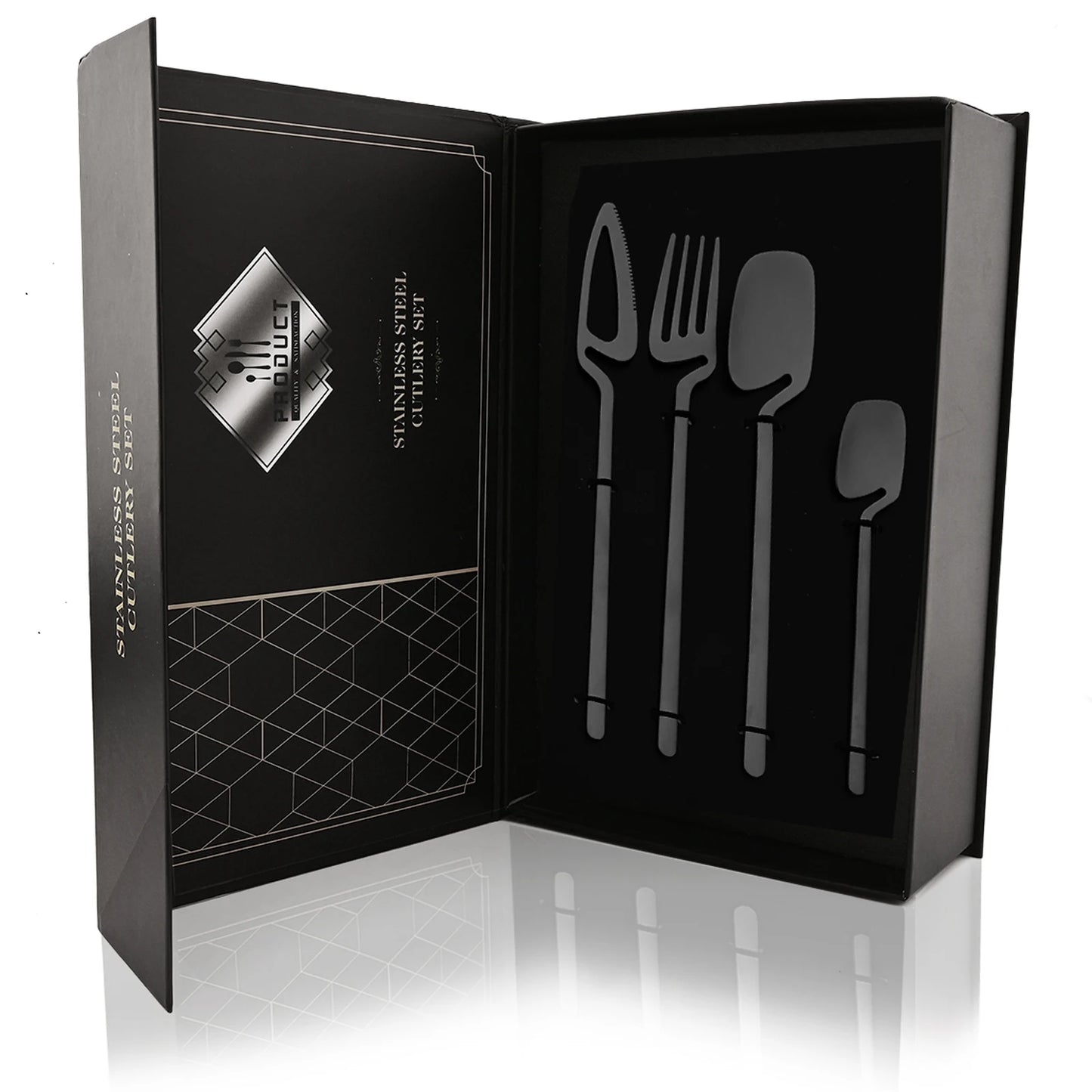 24Pcs Black Dinnerware Set 18/10 Stainless Steel Tableware Set Fork Knife Spoon Cutlery Set Gift Box Flatware Dishwasher Safe