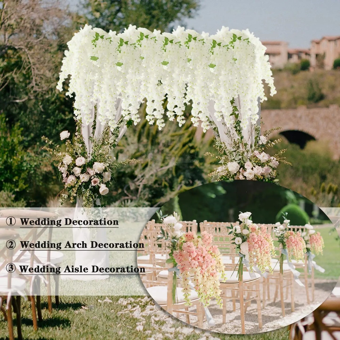 40'' Giant Wisteria Artificial Flowers Fake Wisteria Floral Hanging Plant Garland for Home Party Floor Wedding Arrangement Decor