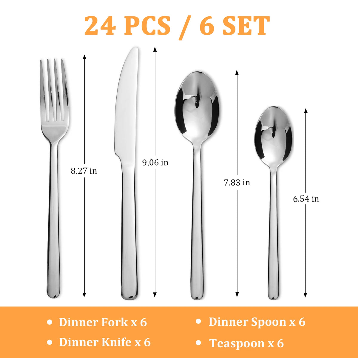HANSMART 24Pcs Stainless Steel Flatware Set Service for 6 Mirror Polished Knife Fork Spoon Durable Tableware for Home Restaurant Catering
