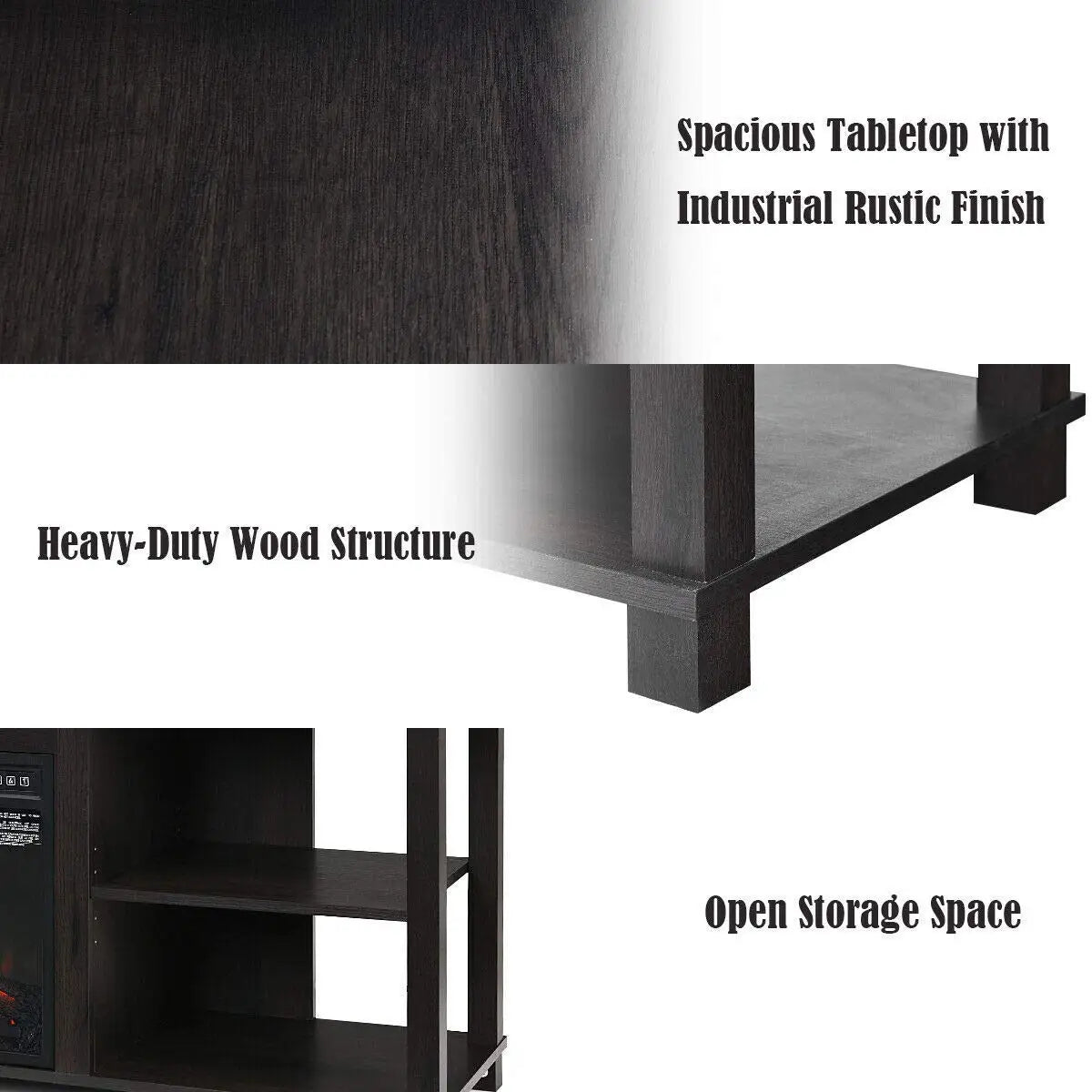 3-Tier TV Stand Storage Wood Entertainment Center 65 Inch Console 18" 1400W Electric Fireplace, Customized