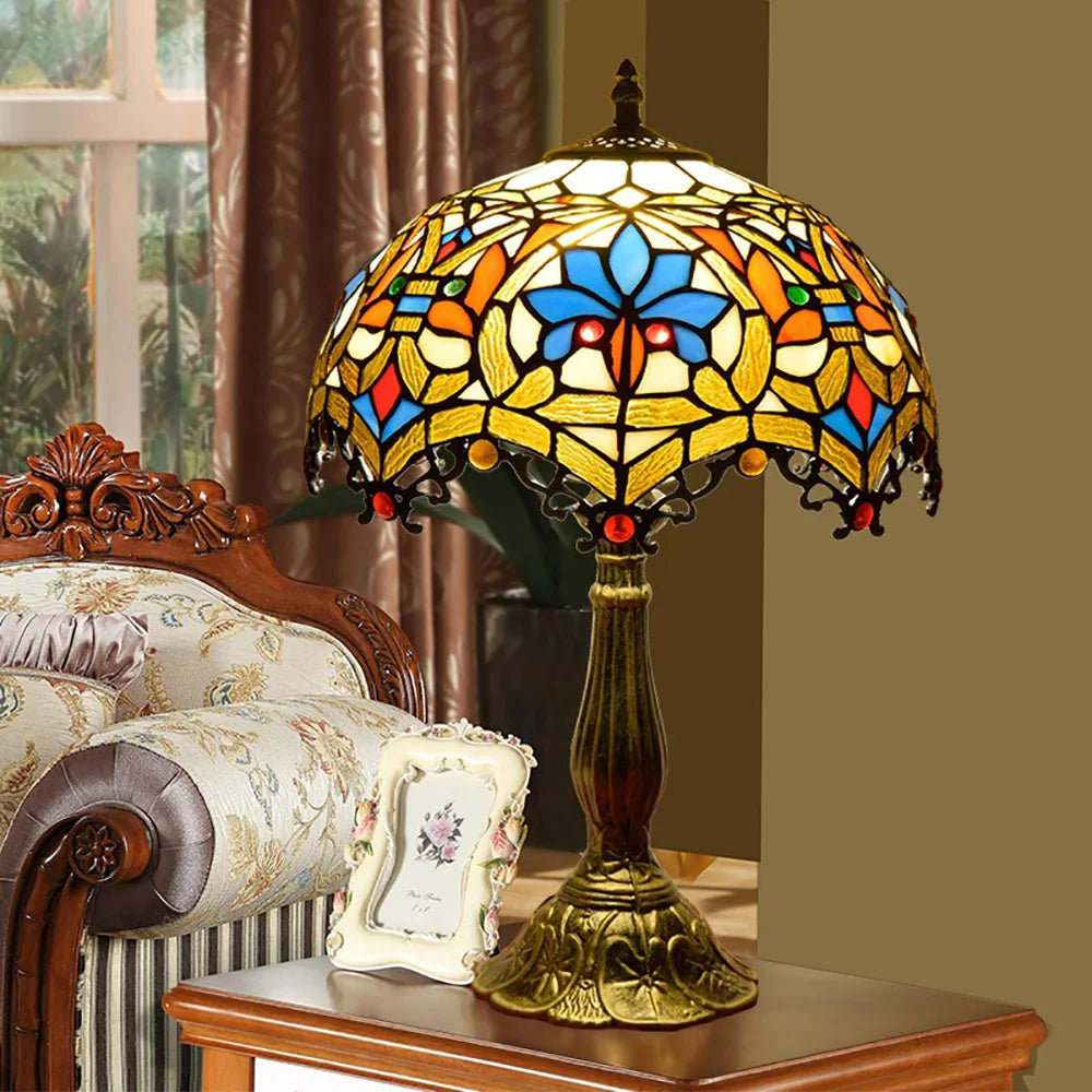 European Creative Tiffany style Stained Glass Living Room Dining Room Bedroom Bedside Bar Pastoral Grape Retro Table Lamp