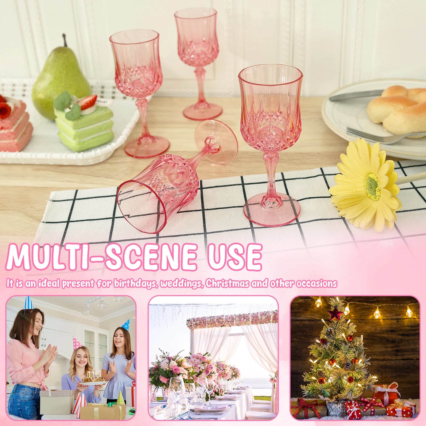 12/24/36Pcs Plastic Champagne Flutes Reusable Wine Glasses Elegant Pink Champagne Flutes for Wedding Party Wine Bar Easy Clean