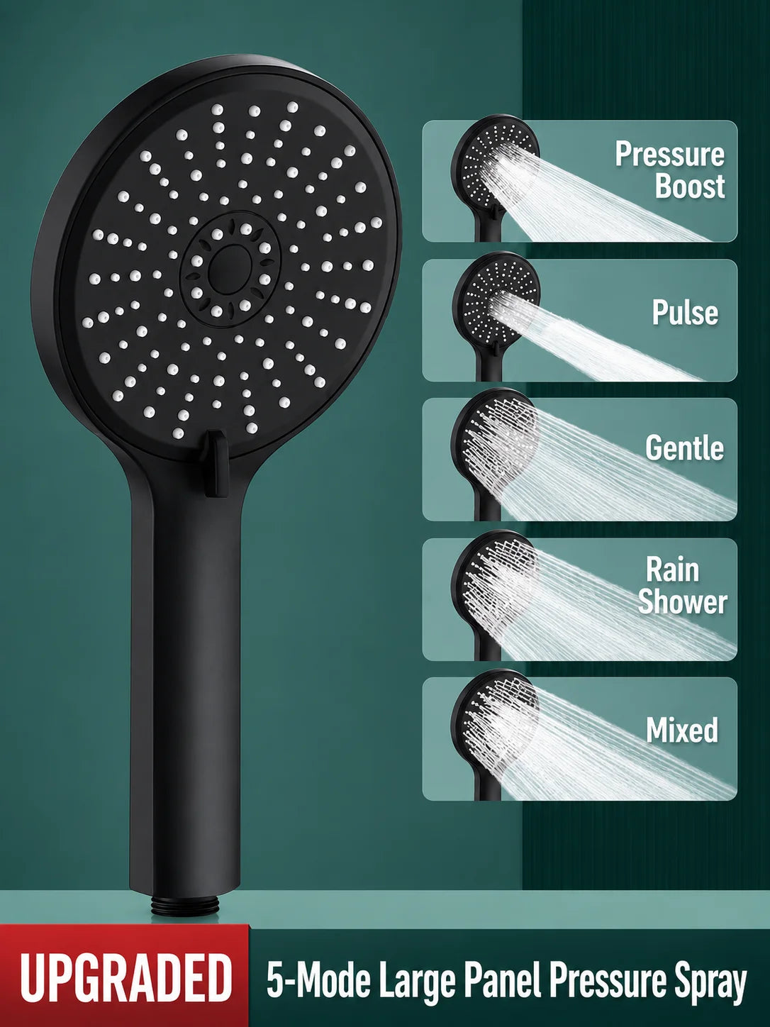 Universal High Pressure Shower Head Handheld Water Saving Booster Showerhead with Silicone Nozzles for Bathroom Accessories