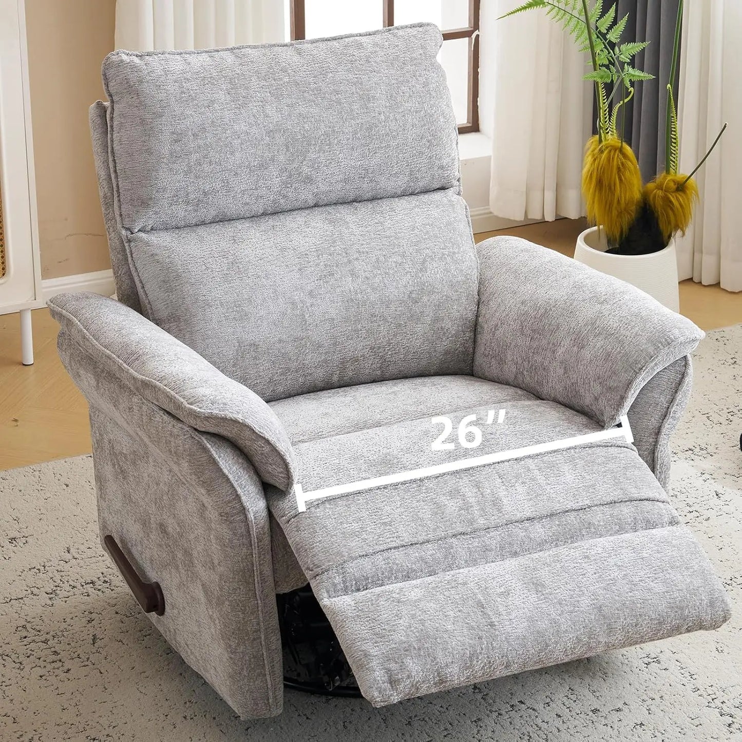 26" Extra Wide Oversized Recliner Chair 360° Swivel Rocker with Adjustable Headrest Chenille Glider Customized Comfort Home