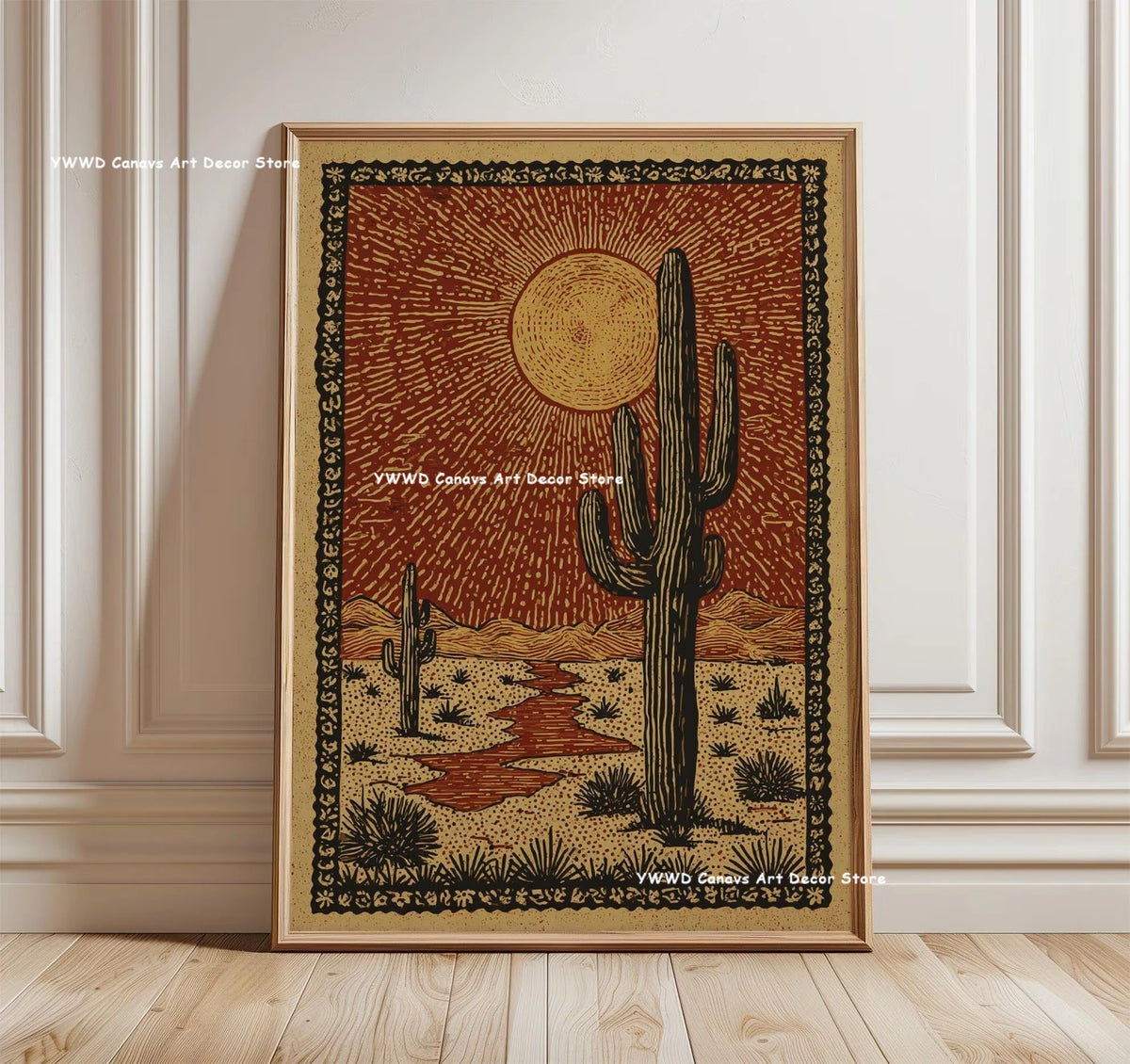 Bohemian Cactus Desert Canvas Poster Mexico Smallest Architectural Artwork Western Plant Wall Art Print for Modern Home Decor