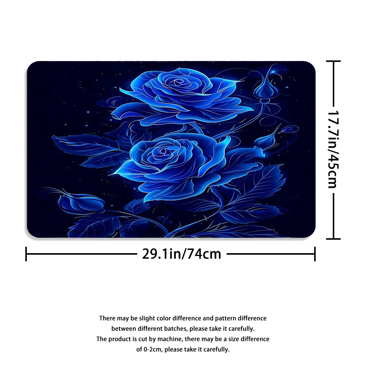 4Pcs Glowing Blue Rose Shower Curtain Set with Hooks, Neon Floral Starry Night Print Waterproof Mildew Resistant Fabric Bath Mat for Family Bathroom Home Decor