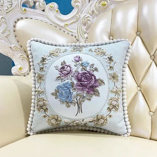2pcs European Flower Throw Pillow Cover Waist Luxury Sofa Pillowcase Bedhead Backrest Anti Scratch Living Room Cushion Covers