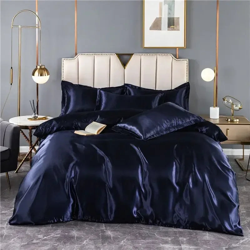 Mulberry 100% Silk Bedding Sets Skin Friendly Ice Silk Bed Sets Quilt Cover with Bed Sheet Pillowcase King Queen Full Twin Size