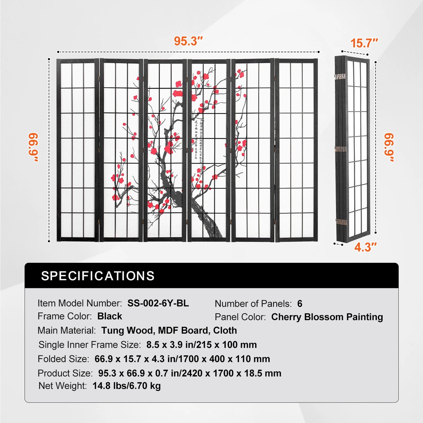 SucceBuy 3/4/6 Panel Wood Folding Privacy Screen Portable Decoration Screens for Room Separation Home Office Restaurant&Bedroom
