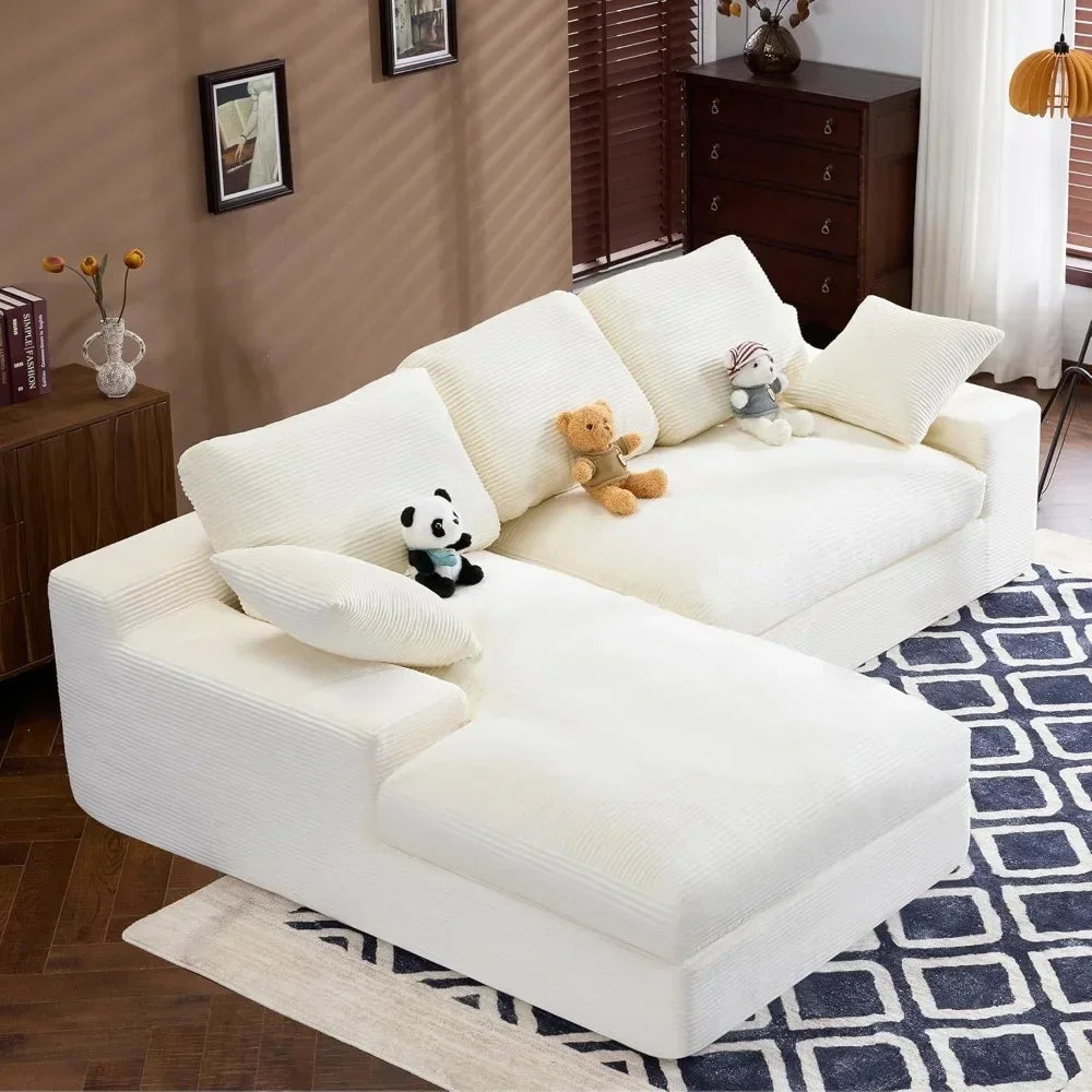 Cloud Modular Sectional Couch 98.4' with Chaise L-Shaped Modern Deep Seat Corduroy Upholstered Sofa for Living Customized
