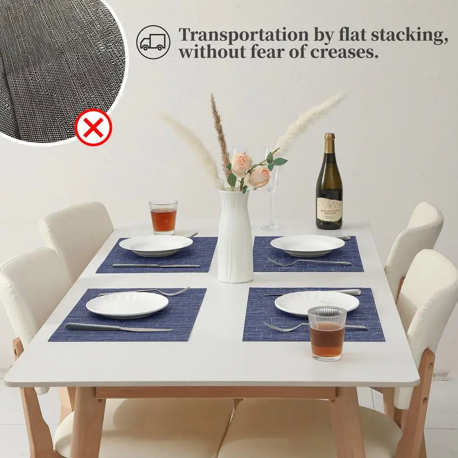 Blue Placemats Set of 12 Heat Resistant NonSlip Place mats for Dining Table, Washable Durable PVC Vinyl Woven Table MatsBlue, 12