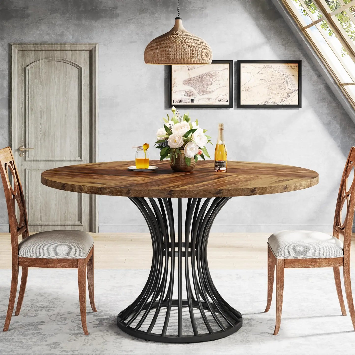 Tribesigns Round Dining Table for 4-6 People, 47-Inch Farmhouse Dinning Room Table Circle Kitchen Table, Industrial Dinner Table