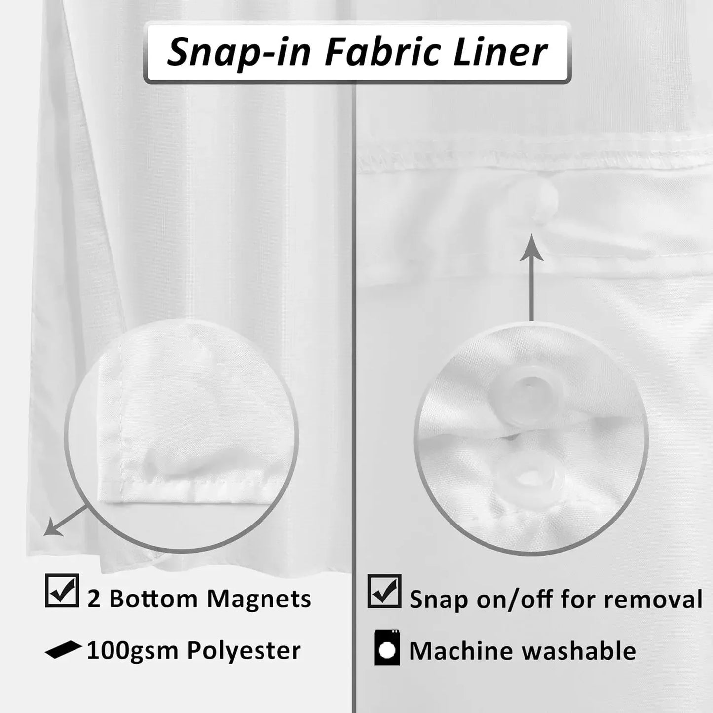 1PC Dotted Waffle Weave Shower Curtain Set Hotel Spa Grade Fabric 71x74 with Snap-In Liner No Hooks Required