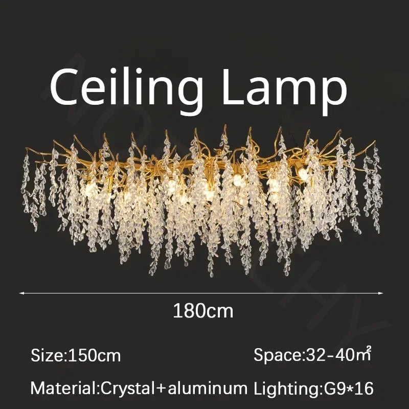 Branch-shaped Crystal Chandelier Living Room Art Home Decoration Indoor Loft Bedroom Ceiling Modern Luxury LED Chandelier Lustre