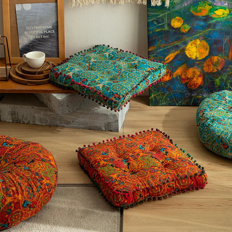 Bohemian Style Thickened Cotton Linen Cushion for Ground Lazy People with Moroccan Window Tatami Mat Pillow Puff Cushion