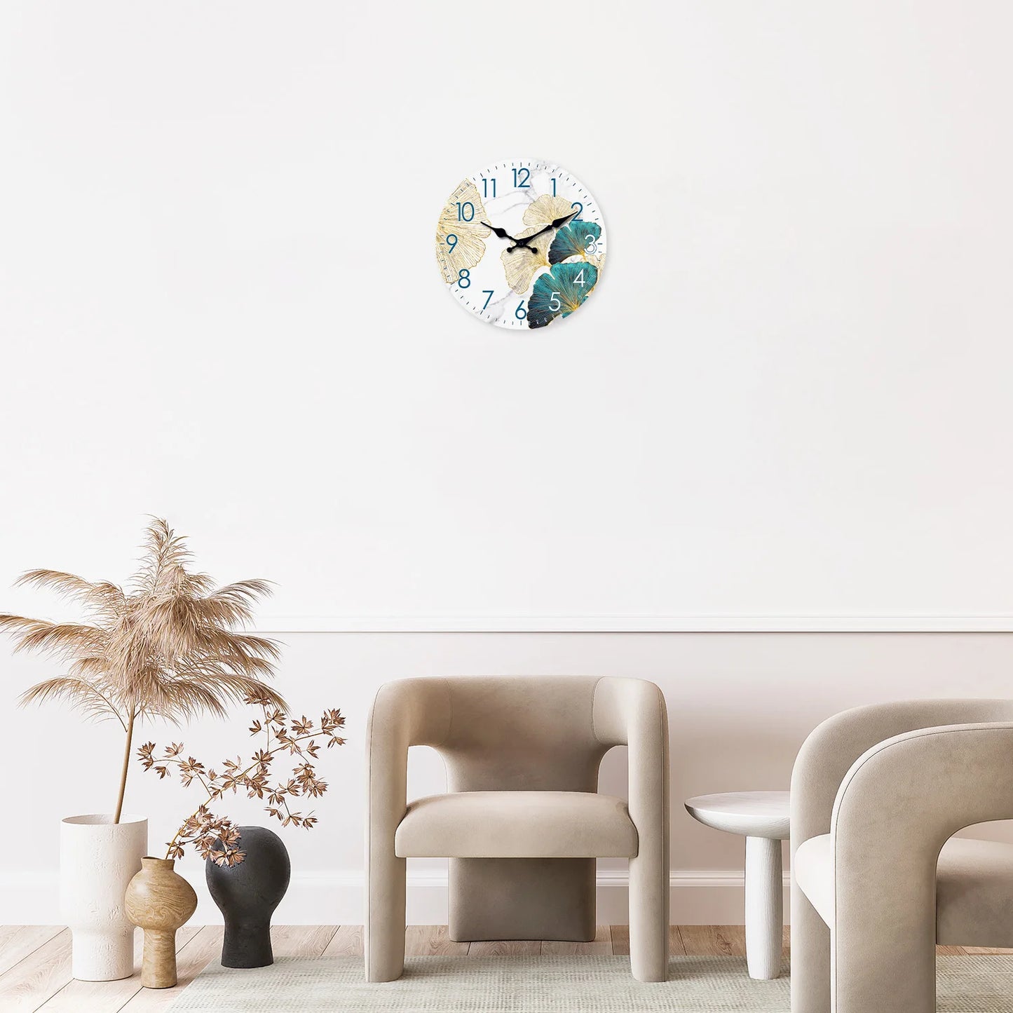 Modern Stylish Ginkgo Leaf Pattern Wooden Wall Clock for Living Room, Bedroom, Kitchen, Home Decoration, Silent Quartz Clock, Holiday Gift, 10 Inches, 12 Inches (No Battery)