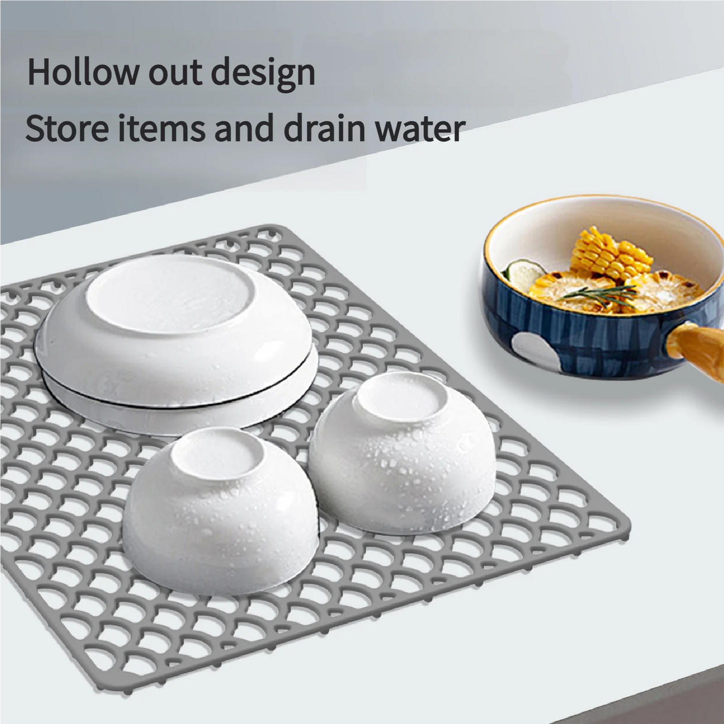 Kitchen Durable Silicone Sink Drainage Mat, MultipurposeNo n-Slip Soaking Pad, Hollow Silicone Sink Mat,Dish Drying Pad