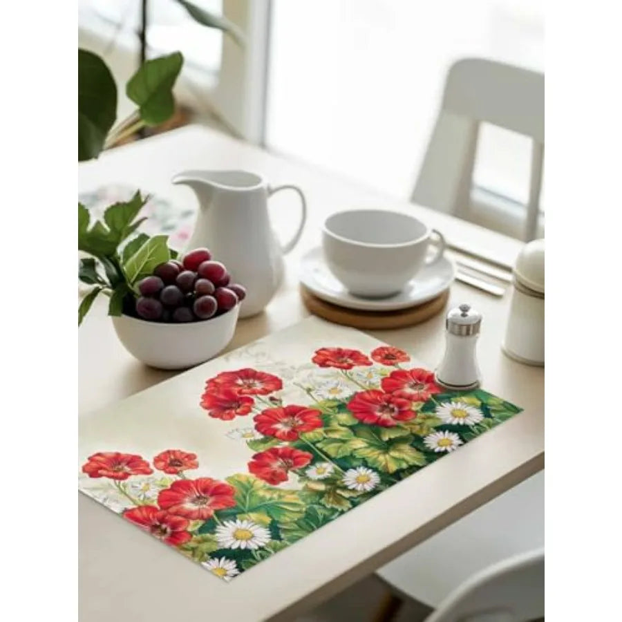 Table Placemats Set of 4 Summer Botanical Blossom Floral Wipeable Place Mats for Dining Tables Country Wild Flowers Washable Ta