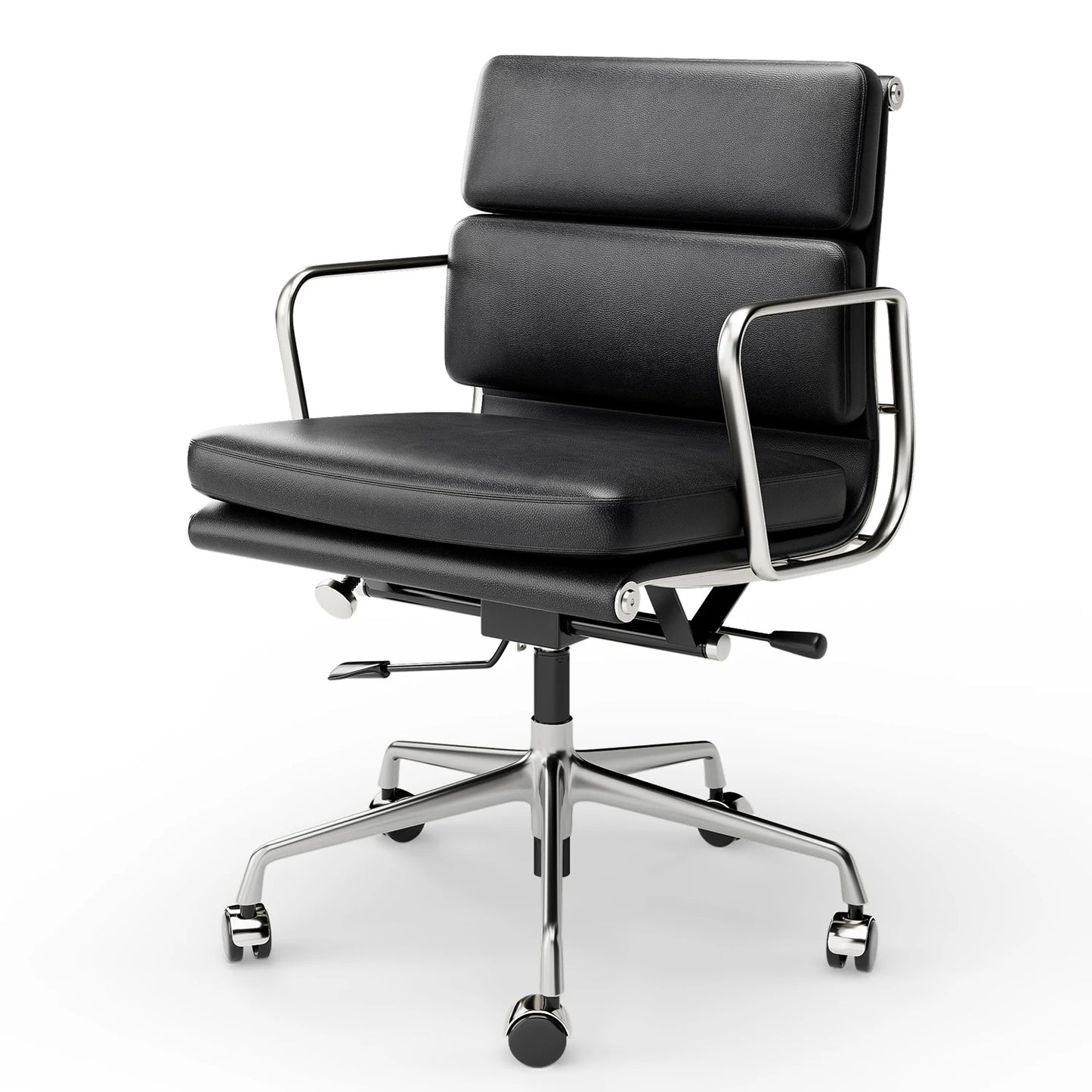 Mid Back White Soft Pad Office Chair Genuine Leather Executive Desk with Lumbar Support Ergonomic Computer Chair