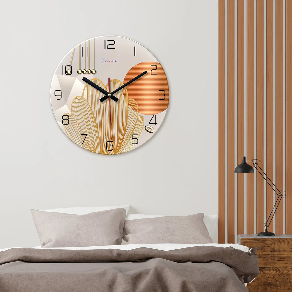 Light Luxury Geometric Pattern Tempered Glass Wall Clock for Living Room, Bedroom, Kitchen, Home Decoration, Silent Quartz Clock, Holiday Gift, 12 Inches 14inch 16inch (Battery Not Included)