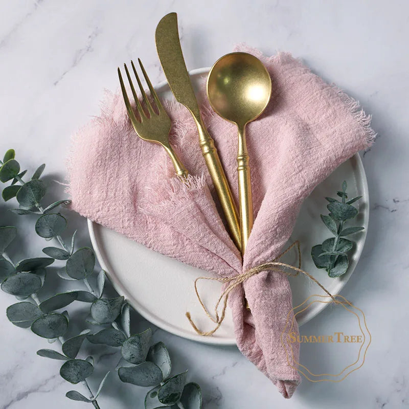 20PCS Napkins 41x41CM Cotton Cloth Gauze Retro Burr Rustic Kitchen Tea Towel Wedding Party Dinner Christmas Napkin Table Decor