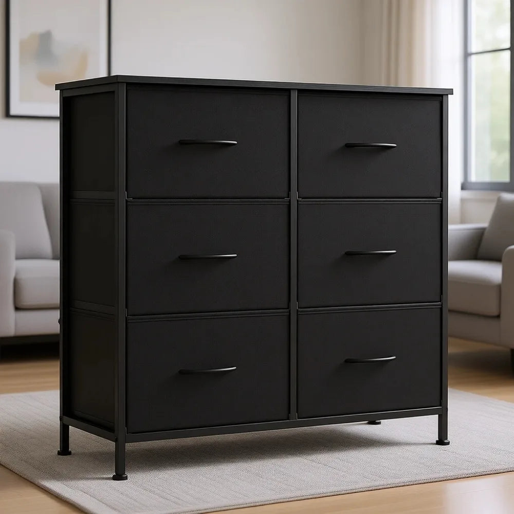 Dresser with 6 Drawers for Bedroom and Storage, Modern Design in Black