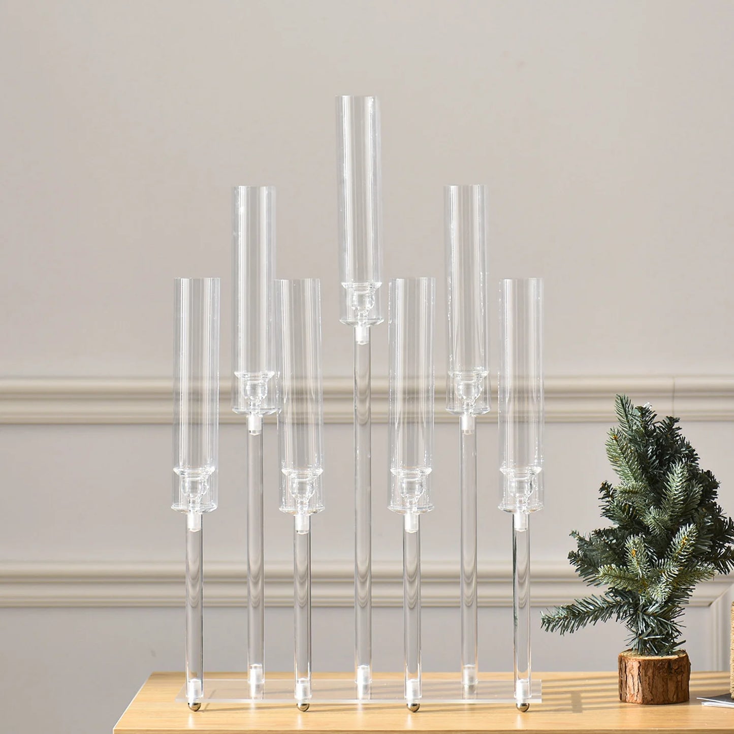 4pcs 7-Arm Acrylic Candlestick Clear Candelabra 26.5 Inch Tall for Hanukkah Living Room Decor