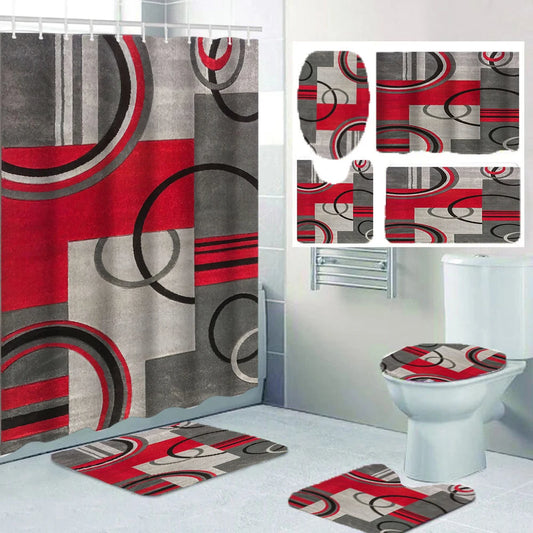 1/4 Geometric stripes shower Curtains, Toilet Seat Decoration, Shower Curtain with Carpet and Toilet Lid, 12 70.8x70.8 inch Hook