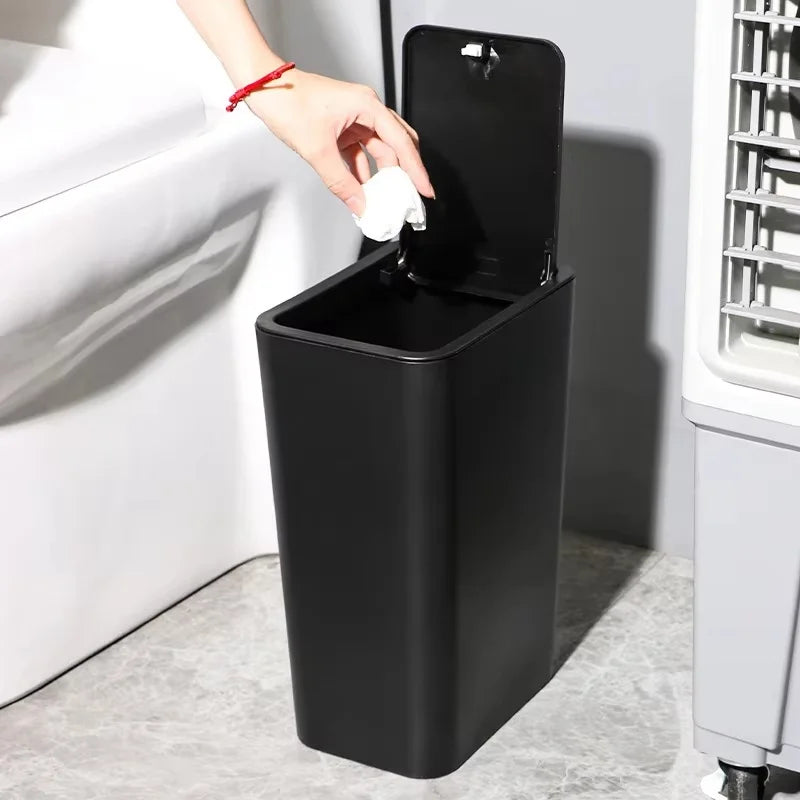10L Pop-Up Ultra-Thin Trash Can, Bathroom And Kitchen Trash Can, Space-Saving, Leak-Proof And Odor-Proof Trash Can With Lid