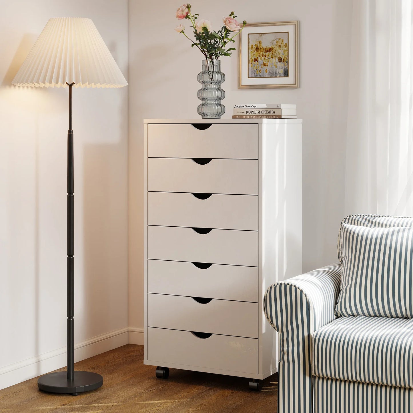 MCQ Wood 7 Drawer Cabinet For Living Room File Cabinet with Storage Under Desk Storage Organization Holds Printer Tables Storage Closet Chest Living Room Furniture