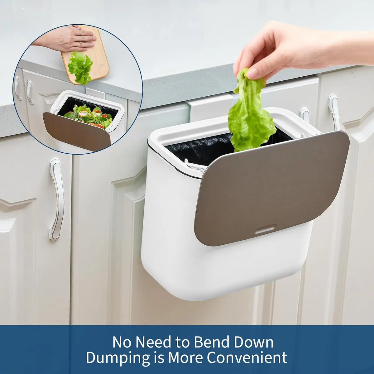 Tacleekii 7L 9L Kitchen Compost Bin for Counter Top or Under Sink Hanging Small Trash Can with Lid for Cupboard Bathroom Bedroom Office Camping