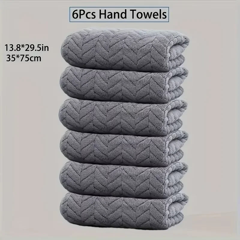 6Pcs Thick Coral Velvet Towel Set, Soft Quick Absorbent Hand Towel, Portable Sports Beach Towel, Ideal for Home Bathroom Gym Use