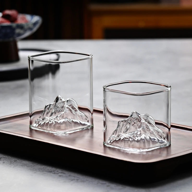 1/2pcs Glass Cup Mountain Whiskey Glass Transparent Beer Water Cup Milk Coffee Mug Tea Juice Drink Cup Bar Kitchen Drinkware