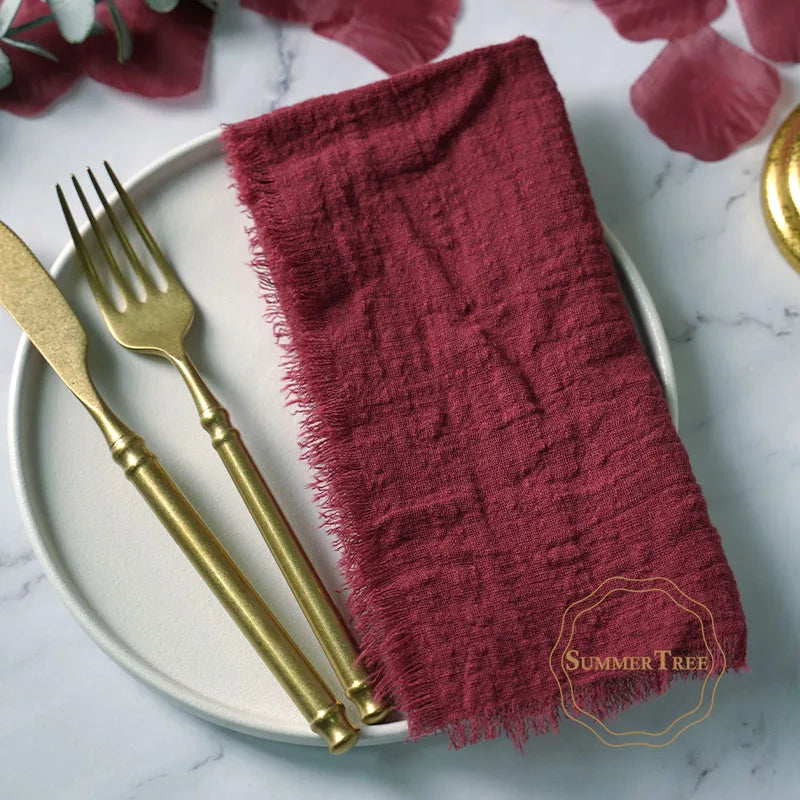 12PCS Napkins 41x41cm Cotton Cloth Gauze Retro Burr Rustic Kitchen Towel Dining Place Mat Wedding Party Linen Napkin Table Decor