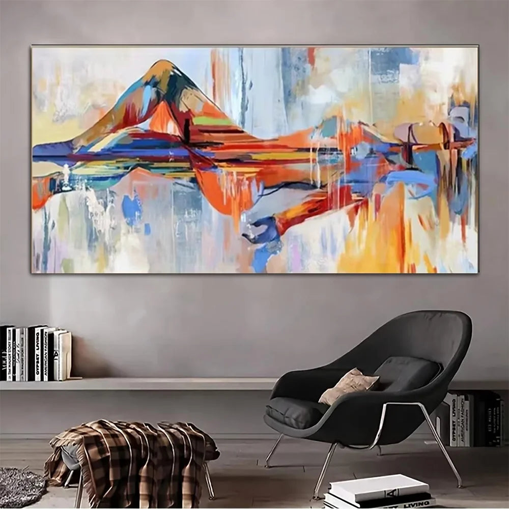 1pc Abstract Mountain Landscape Canvas Print, Frameless Modern Wall Art, Colorful Texture Painting