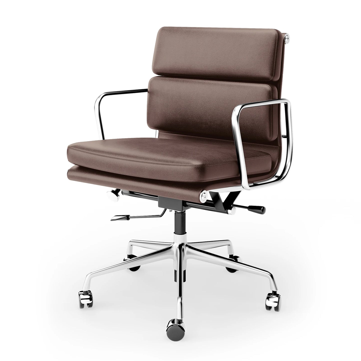 Mid Back White Soft Pad Office Chair Genuine Leather Executive Desk with Lumbar Support Ergonomic Computer Chair