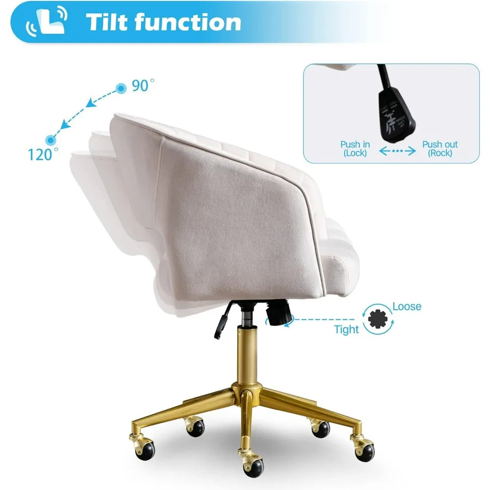 Home Office Swivel Velvet Desk Chair Modern Tufted Accent Armchair with Gold Base Ergonomic Computer Task Stool for Living Room